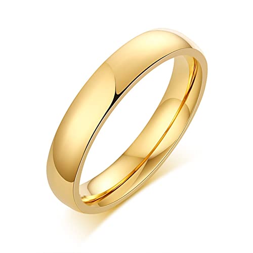 Hoisy Anillos Hombre Baratos, Anillo Dorado Hombre Acero Inoxidable Banda de Anillo de Estilo Simple de 4mm de Oro Talla 25