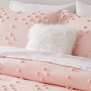 Image of Queen Comforter Set - 7 Pieces Pom Tufted Bed in a Bag Queen Bedding Set | All Season Shabby Chic Bedding, Queen Bed Set with Comforter, Sheets, Pillowcases & Shams, Pink