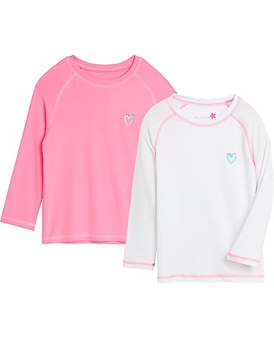 Image of Pink Platinum Girls Rash Guards - 2 Pack Quick Dry UPF50+ Sun Protection Beach Pool Long Sleeve Swim Shirt for Girls