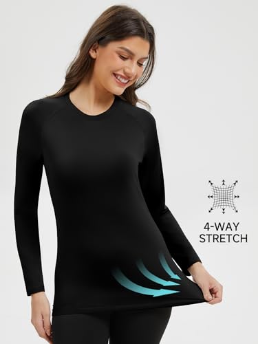 Orrfreer 3 Pack Thermal Base Layer Women Fleece Long Sleeve Compression Shirts Ladies Thermal Tops for Running Ski Hiking Black/Charcoal/Pink XL - Image 4
