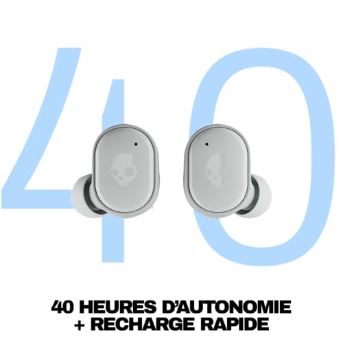 Skullcandy Grind Écouteurs Intra-Auriculaires sans Fil, Autonomie 40 h, Skull-IQ, Compatible Alexa, Microphone, Compatible iPhone + Android + Appareils Bluetooth - Gris/Bleu