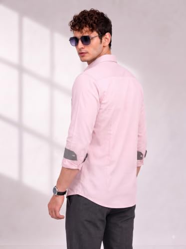 Image of Diverse Men's Cotton Shirt for Men | Regular Fit Full Sleeve Solid Casual Shirt with Spread Collar, Stylish Pocket Design, Standard Length | Formal Office Wear