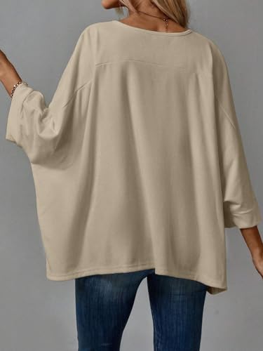 Womens Long Sleeve Knitted Oversized Blouse Top Solid Color Round Neck Batwing Sleeve Loose Casual T-Shirt Fall2