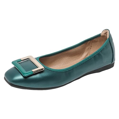 ANUFER Femmes Mou Ballerines Bout Carré À Enfiler Chaussures de Marche Vert DX2830 EU39