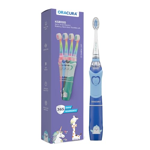 ORACURA® Sonic Lite Electric Battery Operated Toothbrush KSB100 Blue for Kids | 4 Vibrant Colours | With 3 Modes | 24,000 Strokes | IPX7 Waterproof | 2 Minutes Auto-Timer | Dupont Bristles