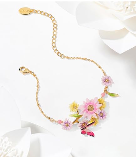 Flower Butterfly And Stone Enamel Charm Thin Bracelet Handmade Jewelry Gift2