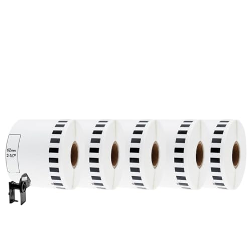 5���[���݊� DK-22205 ���x�� 62mm X 30.48 ���[�g�� �A�� �T�[�}���v�����^�[ QL-700 QL-800�p �z���C�g�y�[�p�[ DK-2205(5Labels and 1 holder)