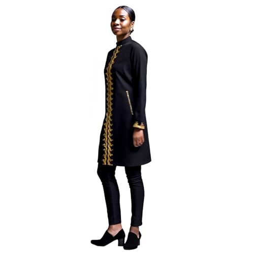 Women`s Suit Gold Embroidery Blazer and Pants Set Dashiki Jacket Traditional African Clothes with Chain4