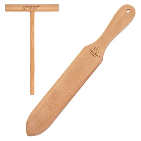 The ORIGINAL Crepe Spreader and Spatula Kit - 2 Piece Set (4” Spreader and 14” Spatula) Convenient Size to Fit Small Crepe Pan Maker | All Natural Beechwood Construction only From Indigo True Company Cover