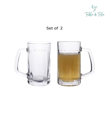 Image of Table & Tale Americano Line 340 ml Beer Mug Set of 2 from Brazil | Crystal Clear Beer Mug | Ideal for Beer, Cocktails, Mocktails, Cold Drinks & Other Beverages