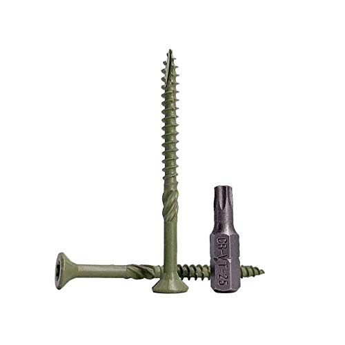 Paquete de 400 piezas con acabado anticorrosión verde de 4,5 x 60 mm, tornillos para madera, cabeza torx, tipo 17, cabeza avellanada, tornillo exterior (400, 4,5 x 60 mm)