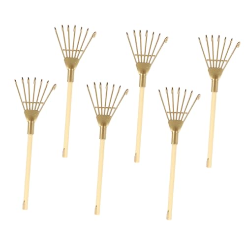 Milisten Miniatur Eisenrechen 6 Stück Kleine Gartengeräte aus Eisen mit 7 Zinken Sandtischrechen für Puppenhaus Dekoration und Bastelarbeiten