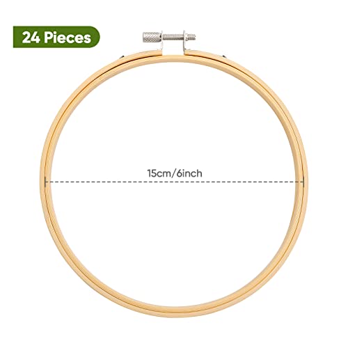 Caydo 24 Pieces 6 Inch Embroidery Hoops Bulk, Bamboo Cross Stitch Hoop Ring For Needlework Art Craft And Wall Decoration #TOP1