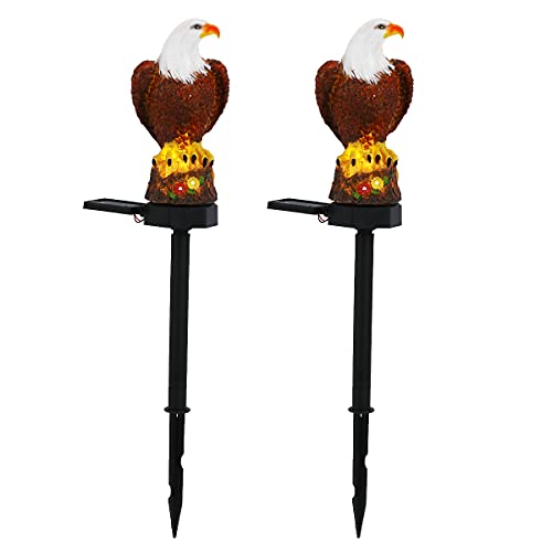 Perfectop 2 Pack Solar Eagle Garden Lights, Outdoor Solar Bald Eagle Figurines Decorative Stake Light, Garden Eagle Animal Bird Decor Yard Lawn Pathway Decoration Thanksgiving Christmas Ornament Gift #TOP2