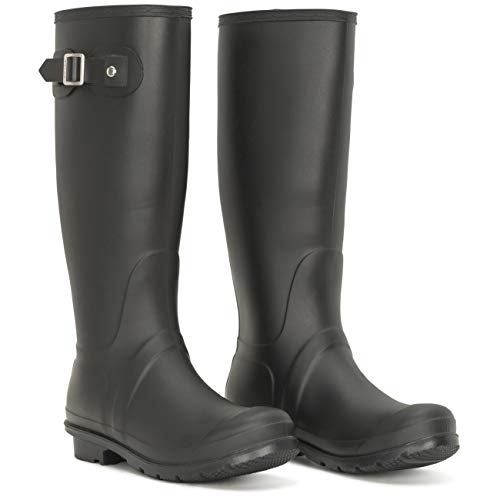 Womens Tall Muck Buckle Dog Walking Snow Rain Waterproof Wellington Boot - Black - UK6/EU39 - BL0290