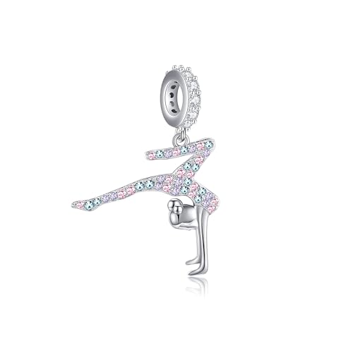 HUKKUN Gymnastics Charms for Necklace Bracelet Sterling Silver Gymnast Bead Jewelry Gifts for Women Gym Lovers