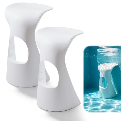 YEXEXINM 2 Pcs in Pool Stool 30-inches Tall Swim Up Pool Stools for Underwater Use Waterproof Weighted Bar Stool for Inside Pool Patio Deck Seating Outdoor Poolside White