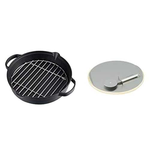 Campingaz Bratpfanne aus Gusseisen mit Grillrost aus Edelstahl, Ø 31,6 cm & Pizzastein für das Culinary Modular System mit Schneidrad, Edelstahltablett zum einfachen Aufbringen, Ø 30 cm, 1,56 kg