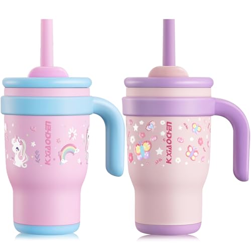 Image of 14 oz Toddler Tumbler with Handle, 2 Pack Kids Straw Cups with Sippy Lid