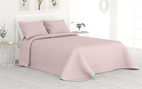 Liniva Home Colcha Bouti Termosellada para Verano y Entretiempo. 100% Microfibra - Modelo Mallorca. Colcha Cubre Cama Multiusos. Incluye Dos Fundas de cojín. Cama 150/160-250x265cm Rosa
