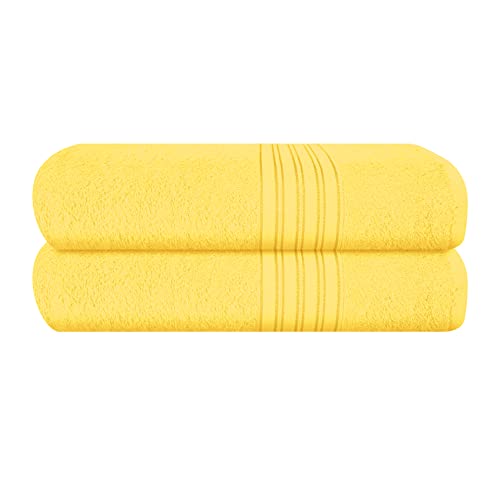 BOUTIQUO 100% Cotton 2 Pack Bath Towel Set 28x55, Eco-Friendly Large Bath Towels, Compact Quickdry Lightweight Soft & Highly Absorbent Bath Towel, Ideal for Everyday Gym Travel Camp Pool - Lime Yellow