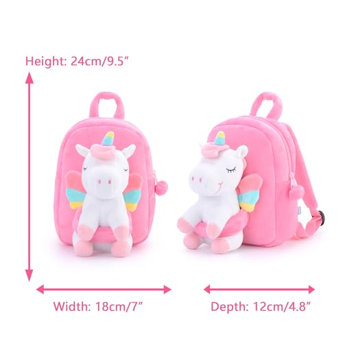 Image of Gloveleya Unicorn Kids Backpack - Soft Plush Toddler Backpack for Girls, Cute Back-to-School Gift, Preschool Bag for Snacks, Toys & Books, Travel & Everyday Use, 9 Inches