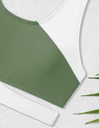 Image of BAVADER Teen Swimsuits for Girls 12-14 Teen Bathing Suits for Girls 12-14 Stripe High Waisted Bathing Suit Color Block Sporty Bikini Swimsuits Swim Cover Up Skirt 3 Piece Set Green