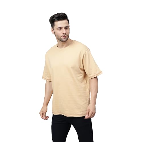 Image of Boxed Solid Oversized T-Shirts for Men, Relaxed Boxy Fit, Round Neck, Knitted Cotton T-Shirt, 100% Cotton, Heavyweight Premium Fabric T-Shirt