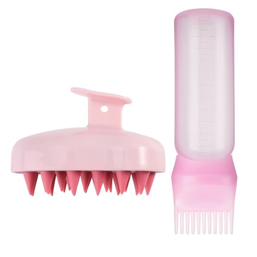 PAEFIU 2 aplicadores de aceite para el cabello, botella con aplicador y cepillo de masaje para el cuero cabelludo, peine de raíz con escala