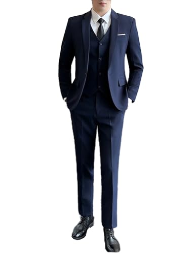 Costume trois pièces haut de gamme avec boutons soignés et revers cranté