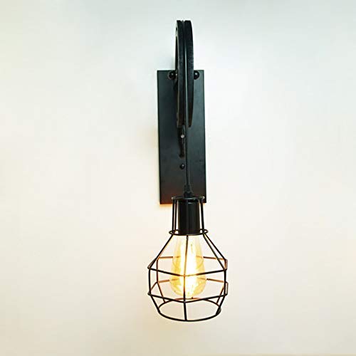 Luz de polea de elevación Creativa, lámpara de Pared Negra de Madera Vintage para Loft, Pasillo, mesita de Noche, Porche, Restaurante, Bar, cafetería, Sujetador Ligero