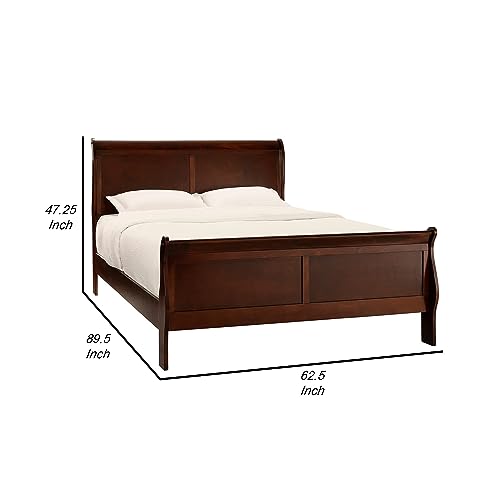 Benjara-Gage-Traditional-Queen-Sleigh-Bed-Wood-Frame-Rich-Brown-Cherry-Finish Benjara Gage Traditional Queen Sleigh Bed Wood Frame Rich Brown Cherry Finish