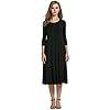 HOTOUCH Women's 3/4 Sleeve Casual Loose Solid Midi T-Shirt Dress (Black XL)