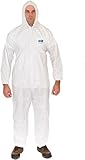 Microguard MP Microporous | Particulate & Splash Protection/Disposable Hazmat Coverall with Attached Hood and Elastic Wrist (White, L)