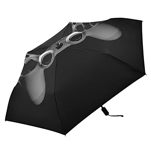 Oyihfvs Video Game Joystick Gamepad in Grey Isolated on Black Parasol Folding Umbrella, Reinforced Windproof Waterproof, Portable Compact Anti-UV Sun Rain Protection for Travel Outdoor