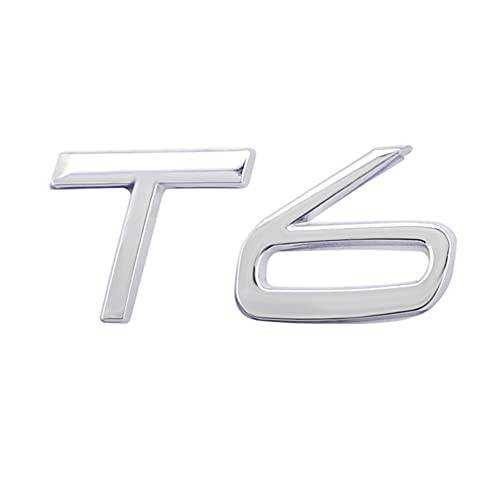 Image of T6 Emblem 3D Metal Badge Car Hood Truck Door Side Fender Rear Trunk Emblem Sticker Decals for Volvo XC60 S60 V60 Polester (Silver)
