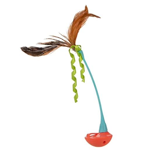 Instincts by SmartyKat Rowdy Rocker Self-Righting Interactive Cat Toy w/Feathers & Ribbons - Orange/Blue, One Size