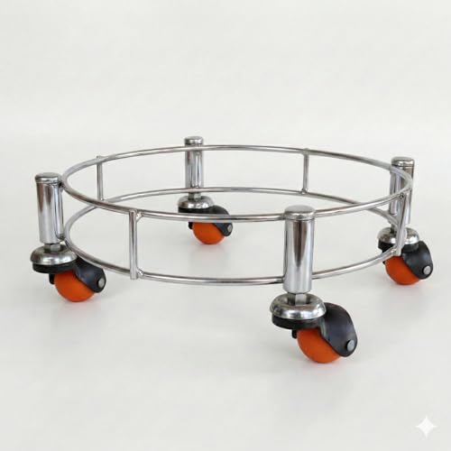 Image of Rincy 2 Pic Heavy Red Wheel Stainless Steel LPG Cylinder Trolley with 4 Heavy Wheels - Durable Stand for Gas Cylinders (Heavy Wheel Gas Stand 2 Pcs)