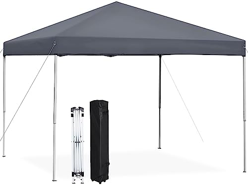 LEMY 10 x 10 FT Pop-Up Foldable Canopy Tent Pre-Assembled Adjustable Lightweight Heights Instant Waterproof Shelter with Wheeled Carry Bag (Grey)