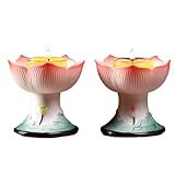 蓮 ロータス ローソク立て 置物 燭台 セラミックス 蝋燭立て 2個セット 蓮の花 インテリア お盆 仏具 仏壇 仏前 法事 法要 お彼岸 葬式 命日(3in)