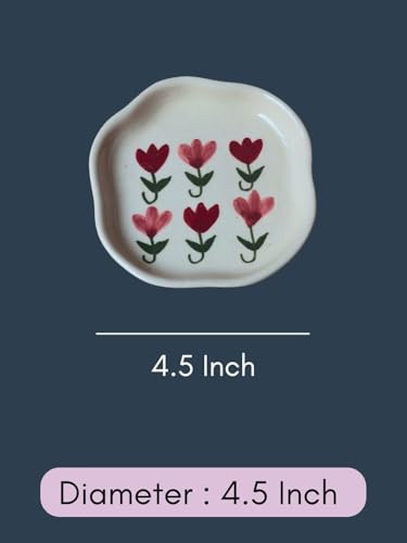 Image of WEAVING HOMES Pastel Tulip Handmade Dessert Plate Ceramic Plates to Serving Plates, Kitchenware Plates, Handmade Plates Microwave Safe