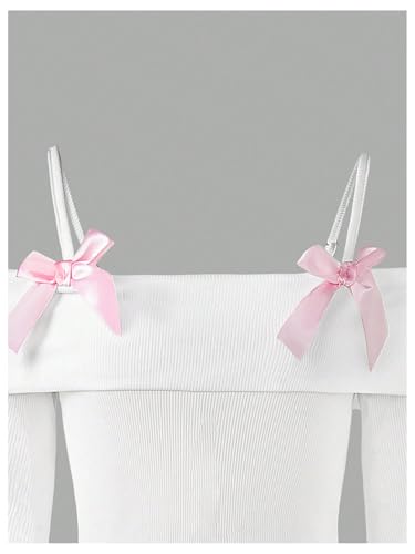 Verdusa Girl's Bowknot Off The Shoulder Cami Tops Ribbed Fold Over Long Sleeve T Shirt Tween Girl Outfits3