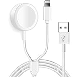 Apple Watch Magnetic Charging and iPhone Lightning 2 in 1 Charging Cable (White) Smart iWatch Portable Wireless Charging Cord Compatible with Apple Watch Series 7/SE/6/5/4/3/2/1 & iPhone 13/12/11 etc