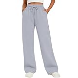 Ladies Straight Leg Joggers with Pockets Baggy Casual Elastic Waist Cuffed Sweatpants Leisure Thin Breathable Tracksuit Bottoms with Drawstring Soft Lightweight Gym Running Lounge Track Pants Grey