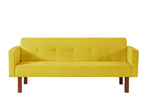 Anwick Modern Fabric Sofa Bed Futon,Convertible Sleeper Loveseat With 2 Pillows & Armrests,75" Folding Recliner Couch Bed With Solid Wood Legs For Living Room Bedroom Office Dorms (Yellow) #TOP7
