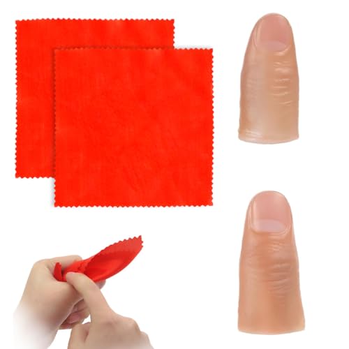 YAZWUR 2 Pouces Magiques Accessoires, 2 Mouchoirs d'Entraînement Rouges, Accessoires de Magie, Convient à Tous, pour Spectacles de Magie et Fêtes (1 Grand, 1 Petit) (Rouge)