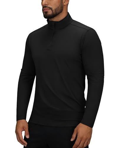 33,000ft Herren Laufshirt 1/4 Reißverschlus Sportshirt Leicht Langarmshirt Stehkragen Funktionsshirt Atmungsaktiv Pullover Trainingsshirt für Gym Fitness Training Schwarz XXL