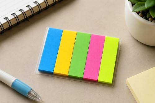 Image of Writable Transparent Sticky Tabs - 5 Color Repositionable Page Markers & Book Flags for Documents, Reports, Planners, Office and School Supplies 2 Pack (2)