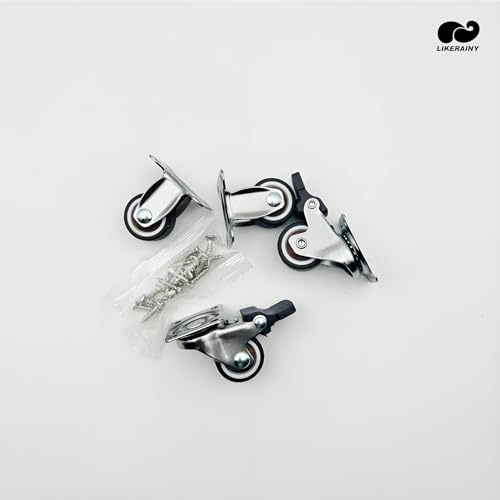 LIKERAINY Gumowe Kółka Skrętne z Mocowaniem Płytowym Ø 25 x 13mm Cichobieżne Koła TPR z Hamulca Zamiennik dla Kółko do Mebli Możliwość Ładowania 40kg Szary Opakowanie 4 sztuki