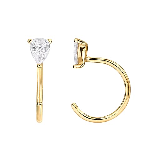 PAVOI 14K Gold Plated 925 Sterling Silver Huggie Half Hoop Earrings | Hypoallergenic Minimalist Tiny Cartilage Earring (Pear, Yellow Gold)